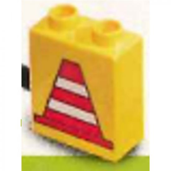 Duplo, Brick 1 x 2 x 2 with Construction Cone 1 Pattern