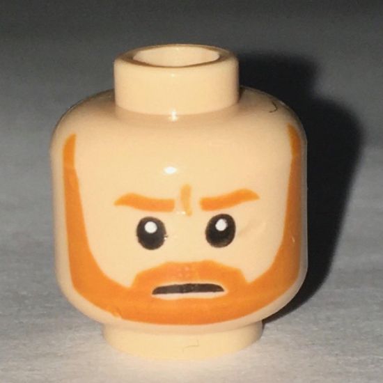 Minifigure, Head Dual Sided Dark Orange Trim Beard, Closed Mouth / Bared Teeth Pattern - Blocked Open Stud