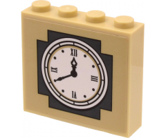 Brick 1 x 4 x 3 with White Town Hall Clock Face and Roman Numerals on Dark Bluish Gray and Tan Background Pattern (Sticker) - Set 60271