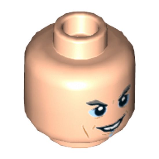 Minifigure, Head Dual Sided Dark Orange Brow and Cheek Lines, Light Blue Eye Shadow and Line Under Mouth, Smug / Smile Pattern - Hollow Stud