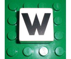 Duplo, Tile 2 x 2 x 1 with Black Capital Letter W Pattern