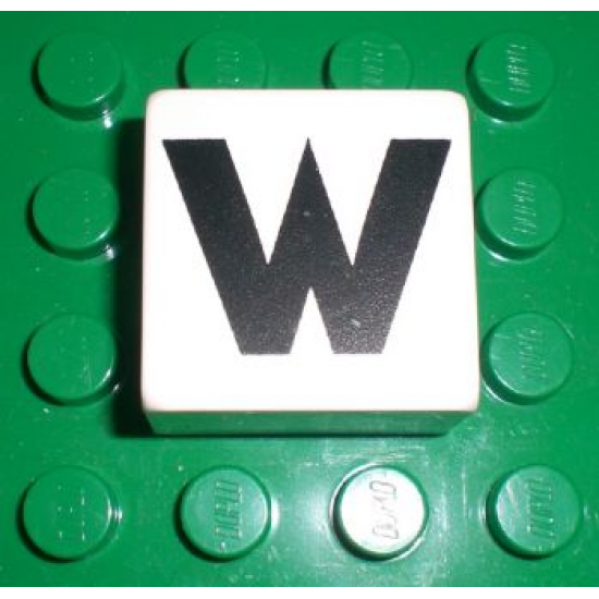 Duplo, Tile 2 x 2 x 1 with Black Capital Letter W Pattern