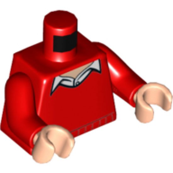 Torso Batman Sweater V-Neck over Button Down White Shirt Pattern / Red Arms / Light Nougat Hands