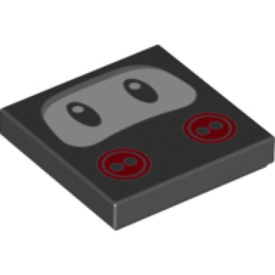 Tile 2 x 2 with Eyes on White Background, Red Buttons Pattern (Super Mario Ninji Face)