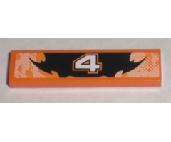 Tile 1 x 4 with Number 4 Orange and Black Decorative Pattern (Sticker) - Set 8211