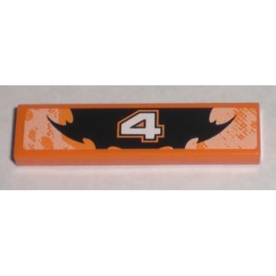 Tile 1 x 4 with Number 4 Orange and Black Decorative Pattern (Sticker) - Set 8211