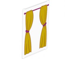 Glass for Window 1 x 4 x 6 with Pink Curtain Rod and Yellow Curtains with Pink Ties Pattern