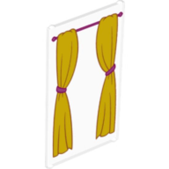 Glass for Window 1 x 4 x 6 with Pink Curtain Rod and Yellow Curtains with Pink Ties Pattern