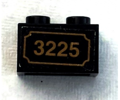 Brick 1 x 2 with Gold '3225' Pattern (Sticker) - Set 3225