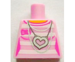 Torso Female Outline Shirt with White Stripes, Silver Chains and Heart Necklace without Back Print Pattern