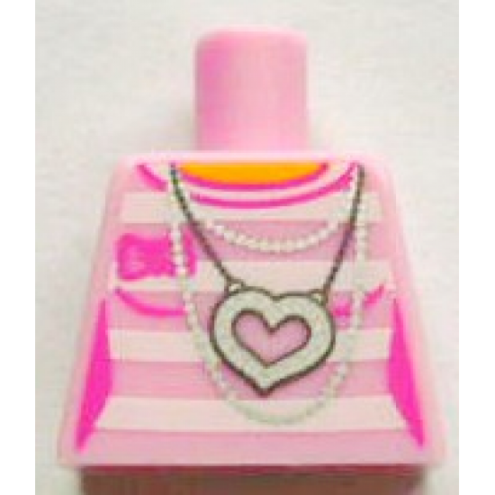 Torso Female Outline Shirt with White Stripes, Silver Chains and Heart Necklace without Back Print Pattern