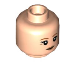 Minifigure, Head Dual Sided Female, Dark Orange Eyebrows, Peach Lips, Slight Grin / Smile Showing Teeth Pattern / Hollow Stud