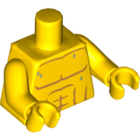 Torso Bare Chest with Muscles Outline and Drops of Sweat Pattern / Yellow Arms / Yellow Hands
