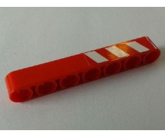 Technic, Liftarm 1 x 7 Thick with Red and 3 White Danger Stripes on Upper Half Pattern Model Right Side (Sticker) - Set 8289