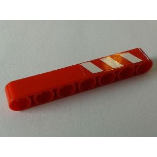 Technic, Liftarm 1 x 7 Thick with Red and 3 White Danger Stripes on Upper Half Pattern Model Right Side (Sticker) - Set 8289