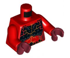 Torso Nexo Knights Female Armor Chest Plate, Orange and Dark Red Cracks and Orange, Black and Dark Red Spots Pattern / Red Arms / Dark Red Hands