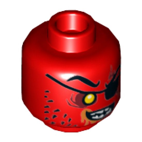 Minifigure, Head Dual Sided Alien Eyepatch, Yellow Sunken Eye, Stubble, Orange Mouth Froth, Evil Smile / Open Mouth Angry Pattern - Hollow Stud