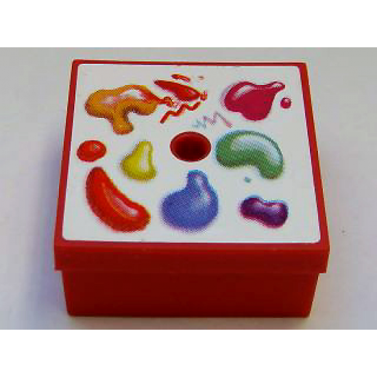 Container Box 3.5 x 3.5 x 1.3 with Hinged Lid with Paint Box Pattern (Sticker) - Set 3142