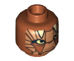 Minifigure, Head Alien with SW Dark Tan Features and White Horns Pattern (Nikto Guard) - Hollow Stud