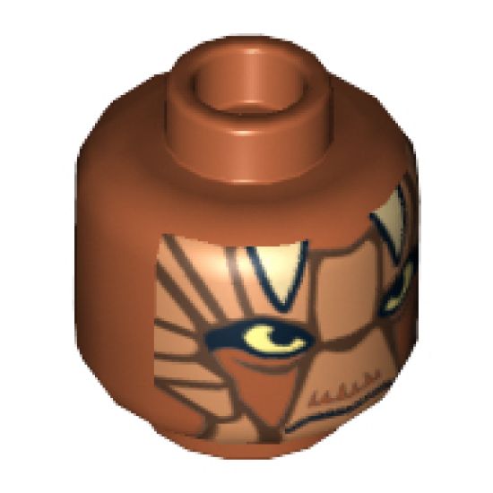 Minifigure, Head Alien with SW Dark Tan Features and White Horns Pattern (Nikto Guard) - Hollow Stud