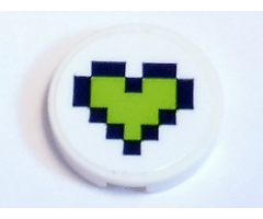 Tile, Round 2 x 2 with Bottom Stud Holder with Lime Pixelated Heart with Dark Blue Border Pattern (Sticker) - Set 41346