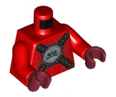 Torso Nexo Knights Bare Chest with Silver Circular Chest Armor with Straps Pattern / Red Arms / Dark Red Hands