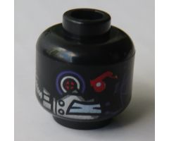 Minifigure, Head Alien with Mechanical Right Eye Red and Purple, Silver Head Plates, Dark Purple Circuity on Left Cheek Pattern - Hollow Stud