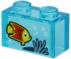 Brick 1 x 2 without Bottom Tube with Yellow and Red Fish and Sand Blue Seagrass on Transparent Background Pattern (Sticker) - Set 60266