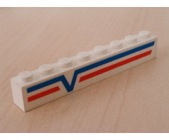 Brick 1 x 8 with Blue -V- and Red Lines Left Pattern (Sticker) - Set 6346