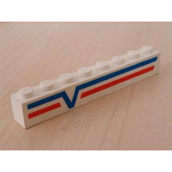 Brick 1 x 8 with Blue -V- and Red Lines Left Pattern (Sticker) - Set 6346