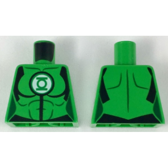 Torso Female Muscles Outline with Green Lantern Logo in White Circle, Black Shoulders and Belt Line Pattern