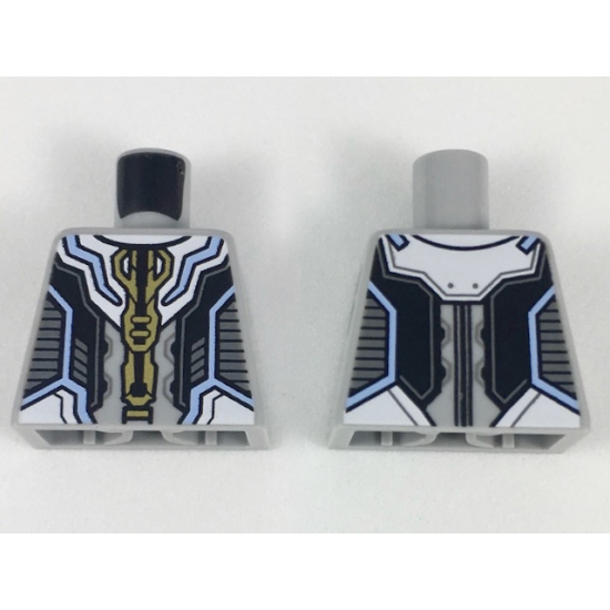 Torso Armor with Gold and Bright Light Blue Trim, Black and Dark Bluish Gray Panels Pattern