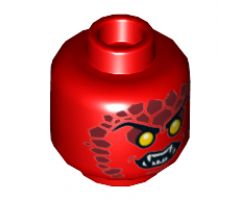 Minifigure, Head Alien with Black Thin Eyebrows, Yellow Eyes, Dark Red Scales, Fangs Pattern - Hollow Stud