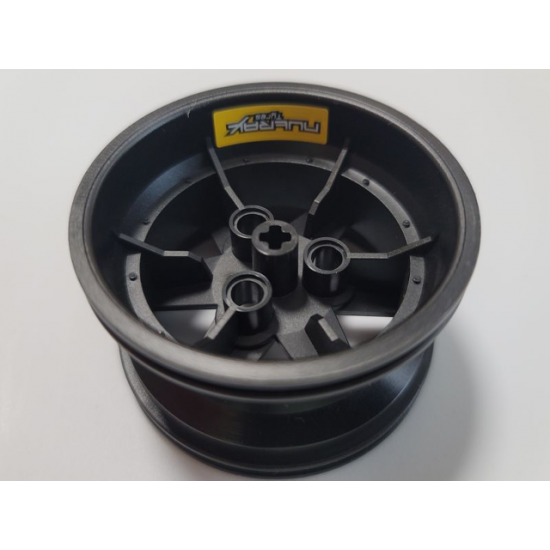 Wheel 56mm D. x 34mm Technic Racing Medium, 3 Pin Holes with White 'NUTRAX Tyres' on Yellow Background Pattern (Stickers) - Set 42000