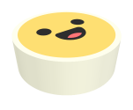 Tile, Round 1 x 1 with Emoji, Bright Light Yellow Face, Black Eyes, and Open Mouth with Coral Tongue Pattern