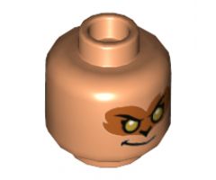 Minifigure, Head Dual Sided Grin with Gold Eyes and Medium Nougat Eye Mask / Angry with Red Splotch and White Right Eye with Scar Teeth Bared Grimace Pattern - Hollow Stud