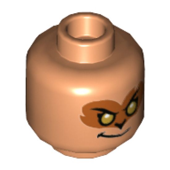 Minifigure, Head Dual Sided Grin with Gold Eyes and Medium Nougat Eye Mask / Angry with Red Splotch and White Right Eye with Scar Teeth Bared Grimace Pattern - Hollow Stud