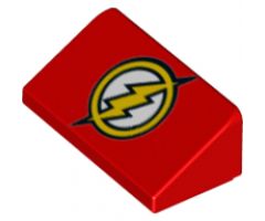 Slope 30 1 x 2 x 2/3 with Yellow Circle and Lightning Bolt (DC The Flash Logo) Pattern