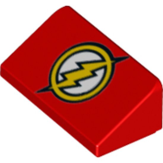 Slope 30 1 x 2 x 2/3 with Yellow Circle and Lightning Bolt (DC The Flash Logo) Pattern