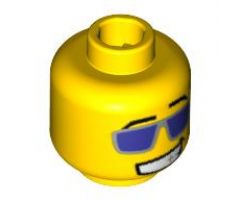 Minifigure, Head Glasses with Purple Sunglasses with Silver Frames, Grin Pattern - Blocked Open Stud