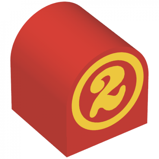 Duplo, Brick 2 x 2 x 2 Curved Top with Circled Number 2 Pattern