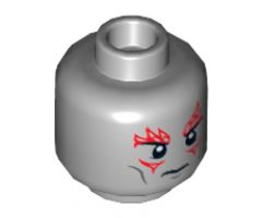 Minifigure, Head Dual Sided Dark Bluish Gray Cheek Lines, Red Tattoos on Front and Back Pattern - Hollow Stud