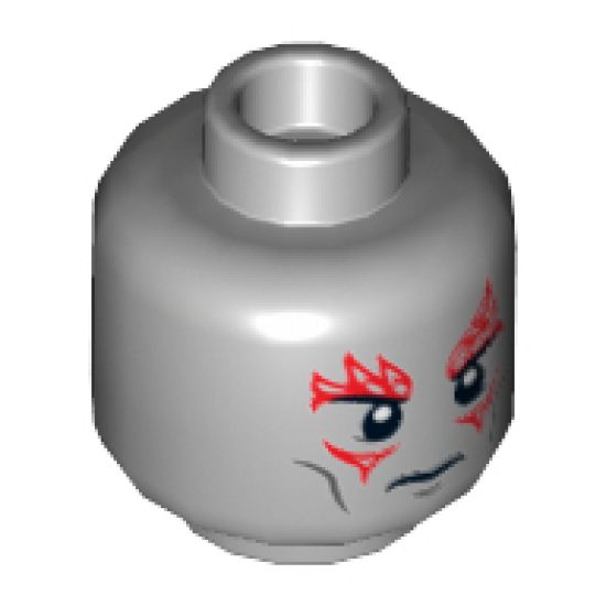 Minifigure, Head Dual Sided Dark Bluish Gray Cheek Lines, Red Tattoos on Front and Back Pattern - Hollow Stud