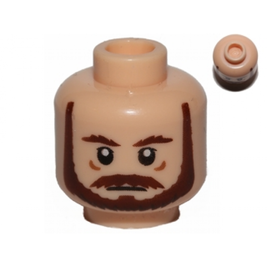 Minifigure, Head Beard with Brown Eyebrows, Moustache and Beard Pattern - Hollow Stud