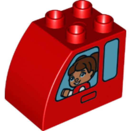 Duplo, Brick 2 x 3 x 2 with Curved Top and 2 Windows with Girl / Boy Pattern