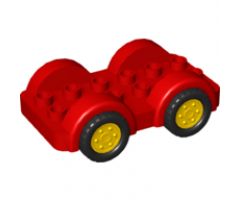 Duplo, Vehicle Car Base 2 x 6 with Four Black Tires and Yellow Wheels on Fixed Axles