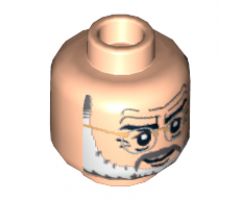 Minifigure, Head Glasses with Silver Glasses, Gray and White Beard and Gray Moustache Pattern (Henry Jones Sr.) - Blocked Open Stud