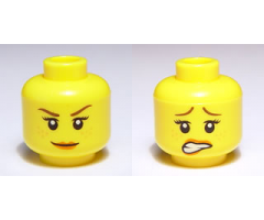 Minifigure, Head Dual Sided Female Brown Eyebrows, Freckles, Scared / Smile Pattern - Blocked Open Stud
