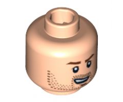 Minifigure, Head Male Brown Stubble, Brown Eyebrows and Open Grin Pattern - Blocked Open Stud