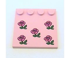 Tile, Modified 4 x 4 with Studs on Edge with Roses Pattern